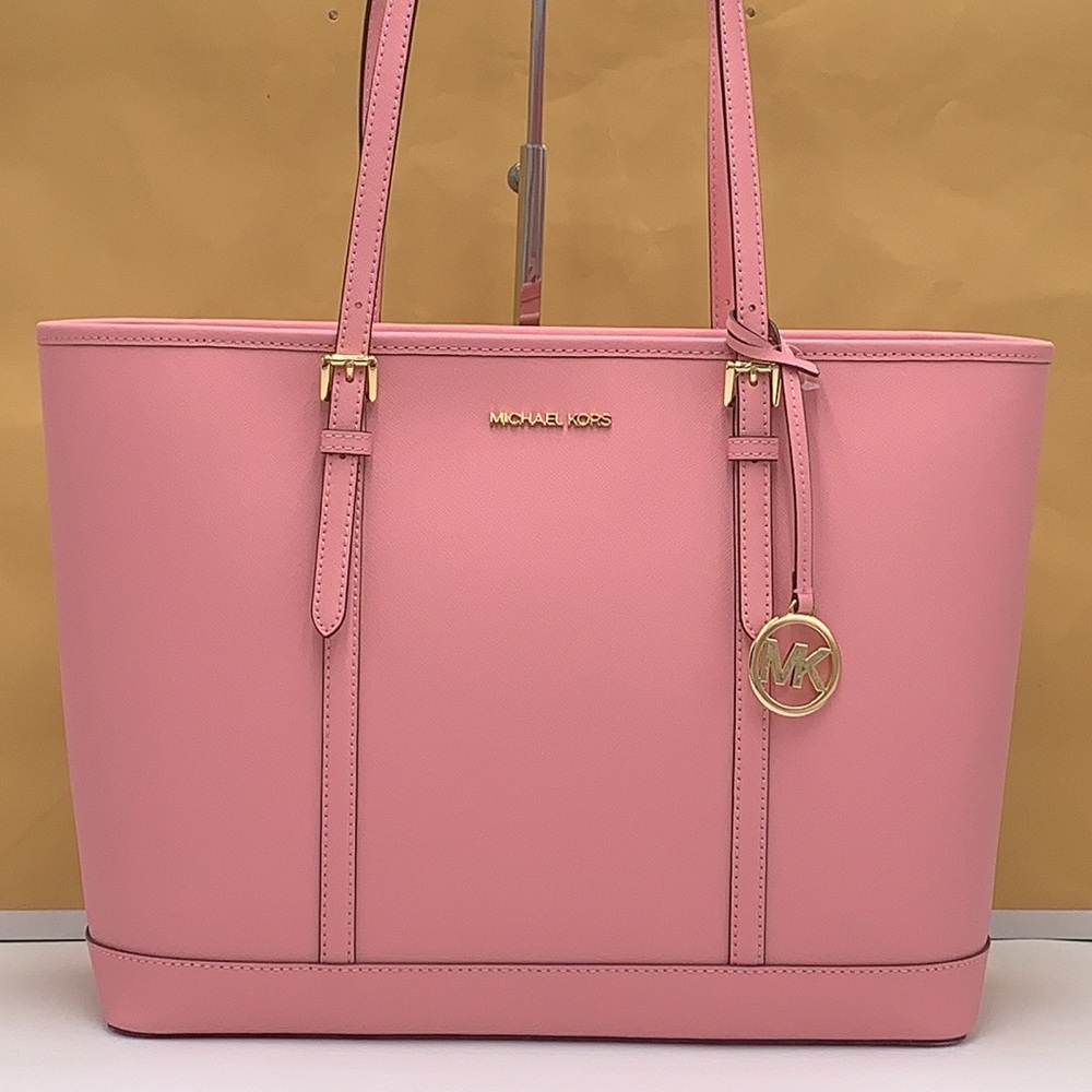 MICHAEL KORS Jet Set Travel Lg Top Zip Shoulder Tote Saffiano Leather Carnation - Picture 4 of 15